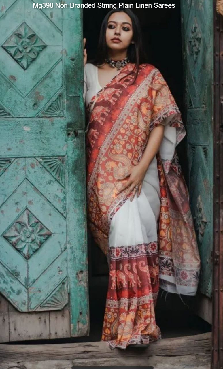 Mg398 Non-Branded Stmng Plain Linen Sarees