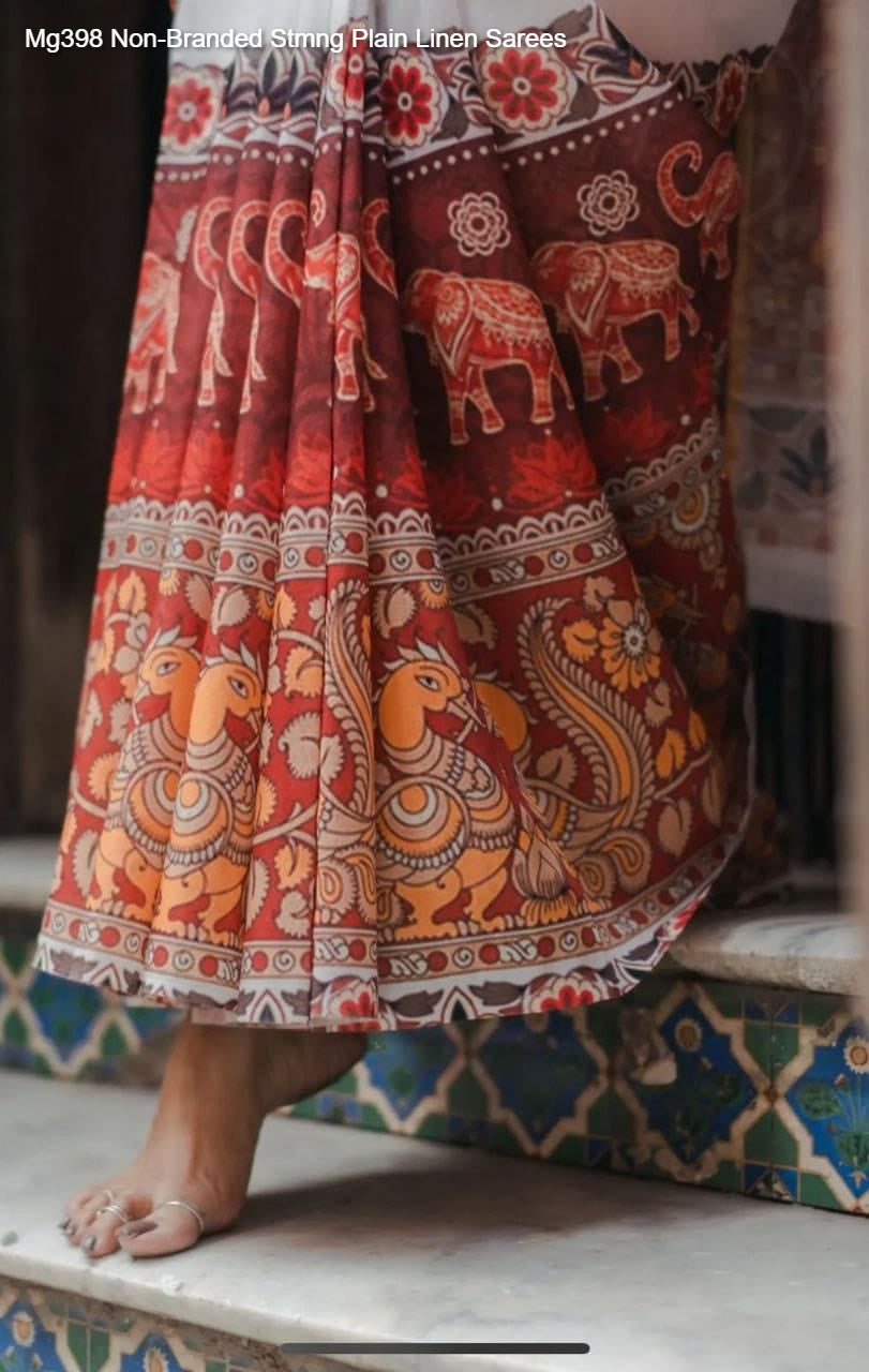 Mg398 Non-Branded Stmng Plain Linen Sarees