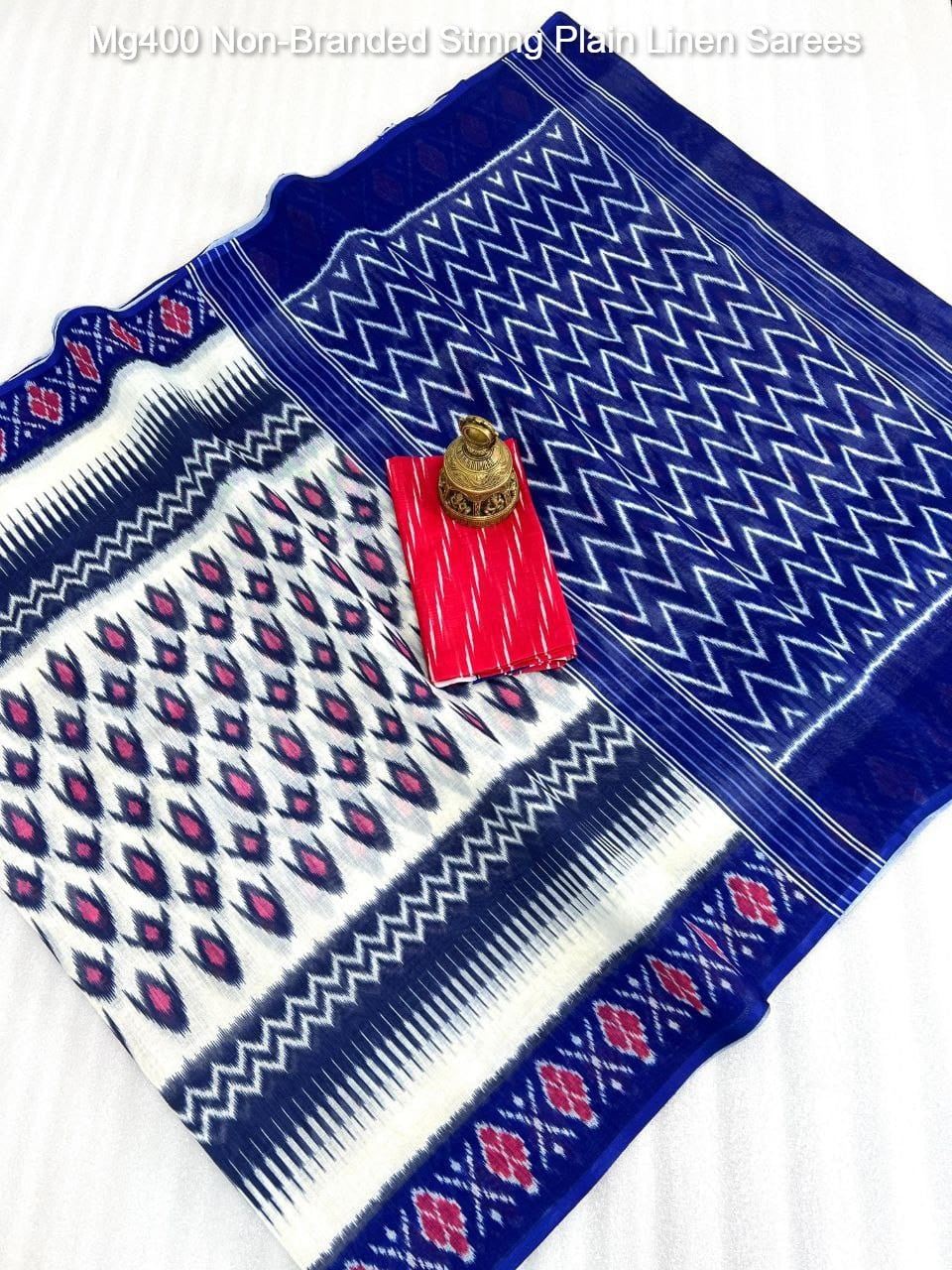 Mg400 Non-Branded Stmng Plain Linen Sarees