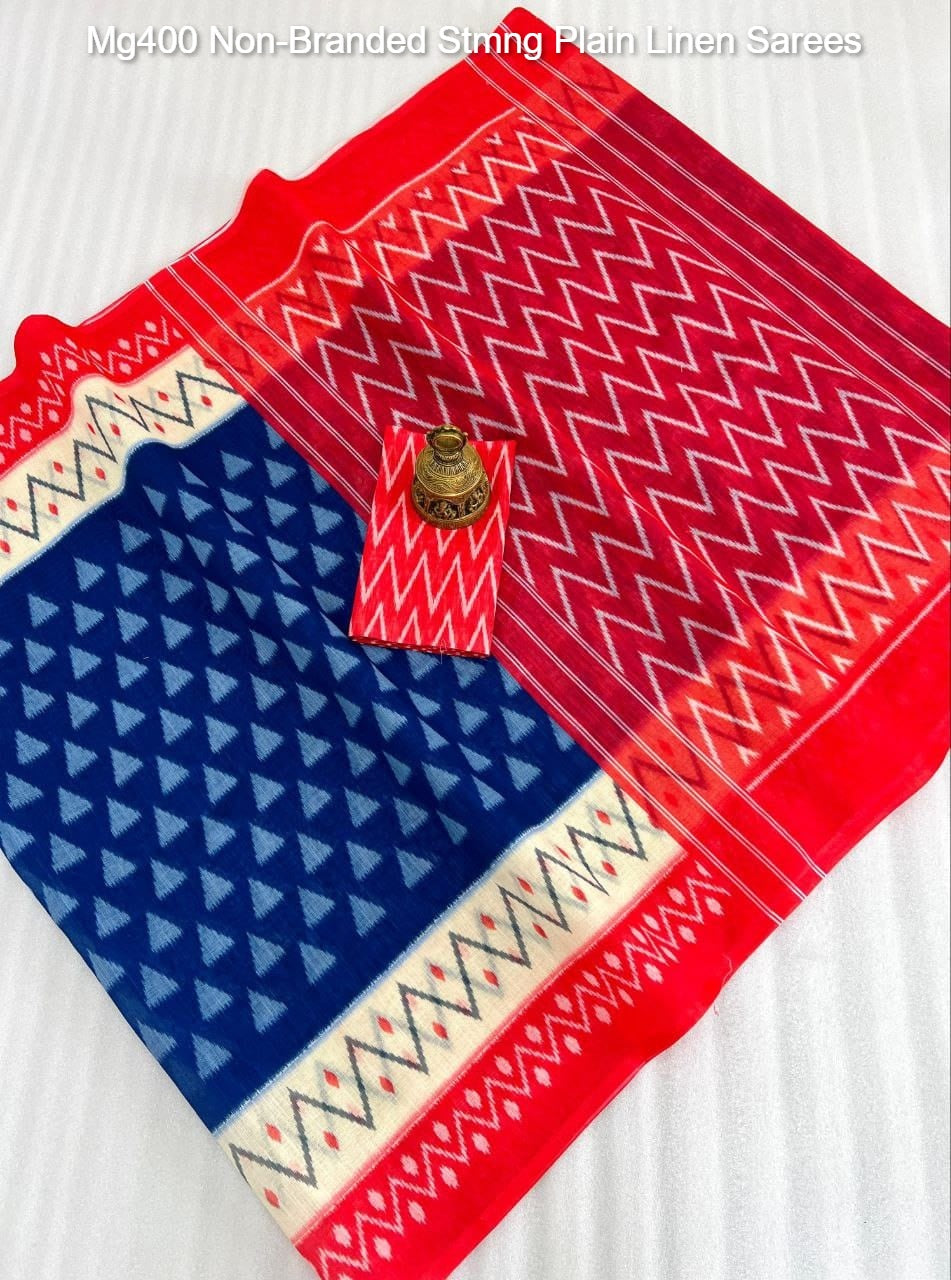 Mg400 Non-Branded Stmng Plain Linen Sarees