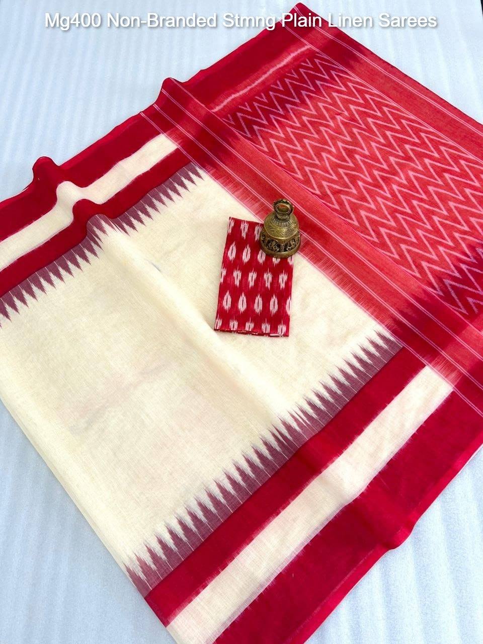Mg400 Non-Branded Stmng Plain Linen Sarees