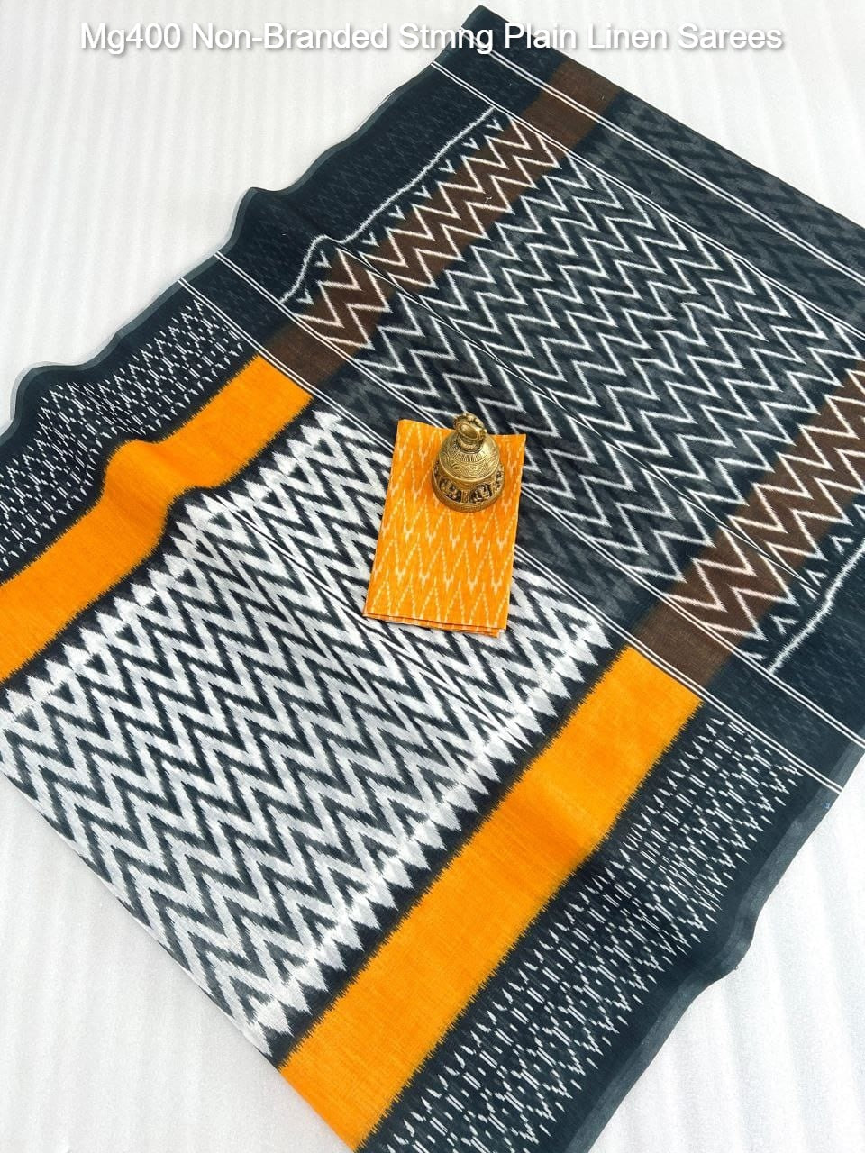 Mg400 Non-Branded Stmng Plain Linen Sarees