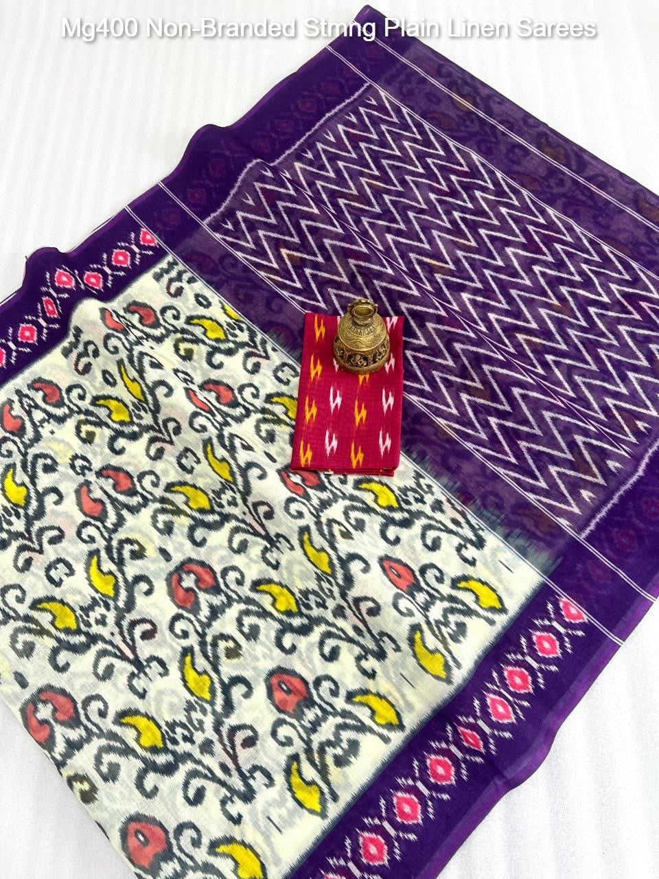 Mg400 Non-Branded Stmng Plain Linen Sarees
