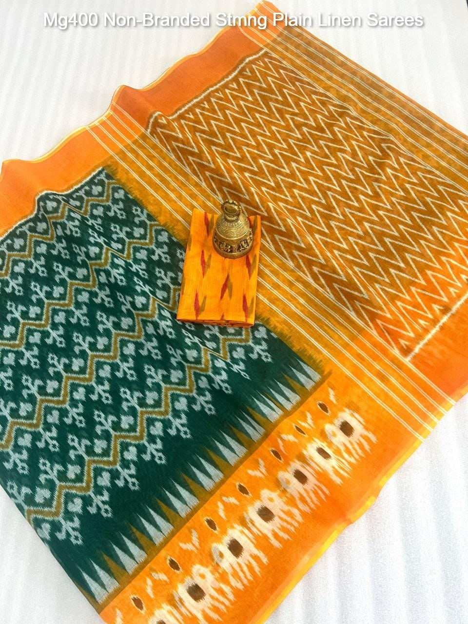 Mg400 Non-Branded Stmng Plain Linen Sarees