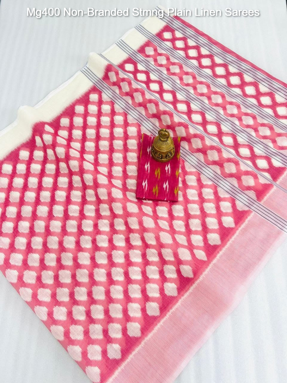 Mg400 Non-Branded Stmng Plain Linen Sarees