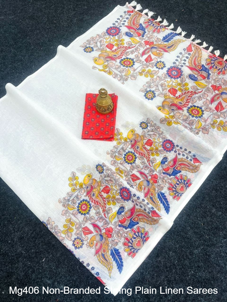 Mg406 Non-Branded Stmng Plain Linen Sarees