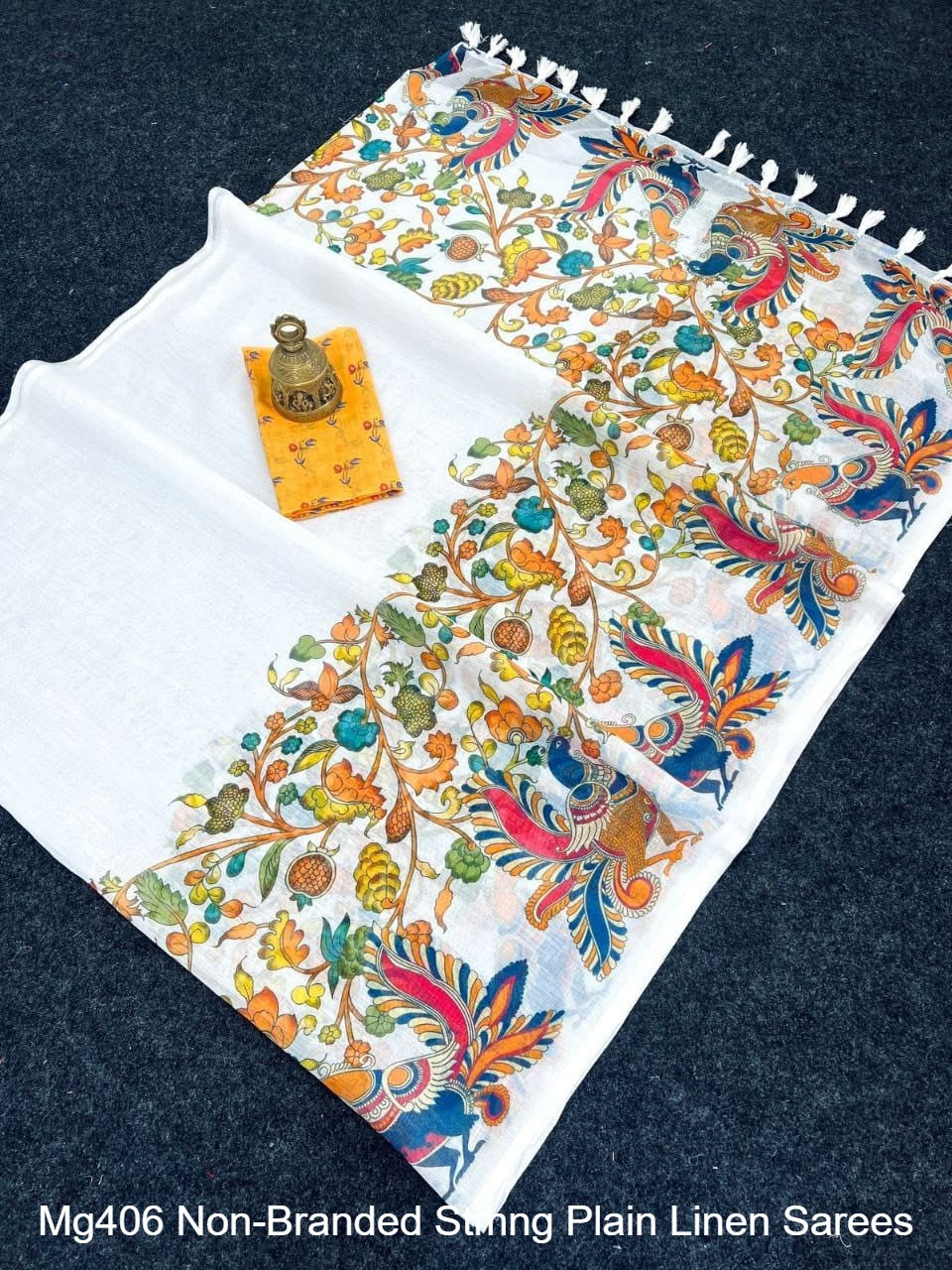 Mg406 Non-Branded Stmng Plain Linen Sarees