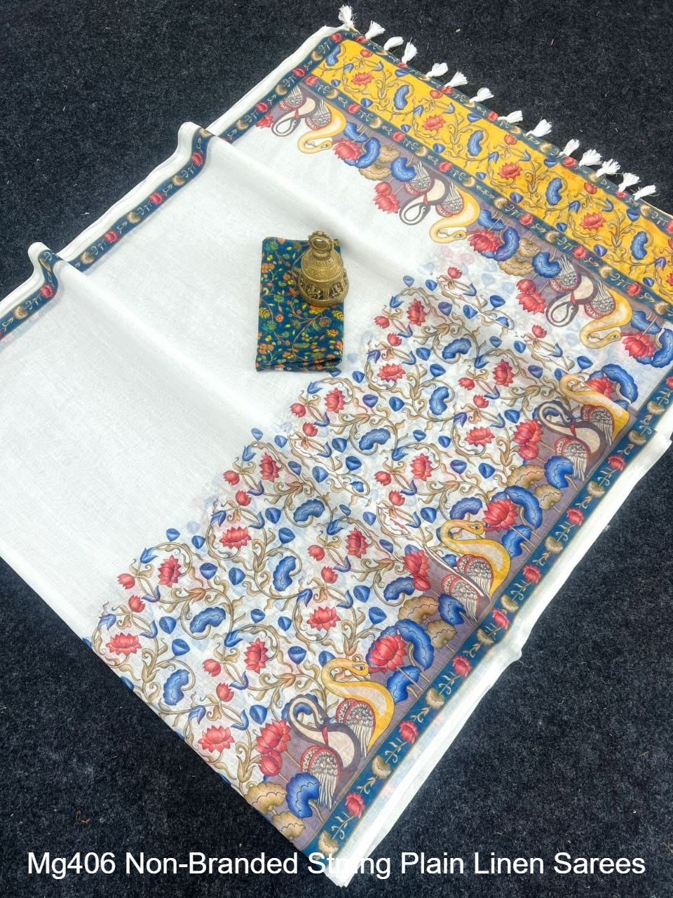 Mg406 Non-Branded Stmng Plain Linen Sarees