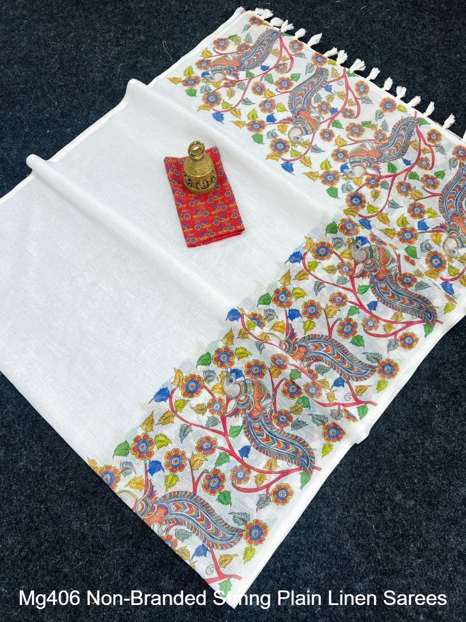 Mg406 Non-Branded Stmng Plain Linen Sarees