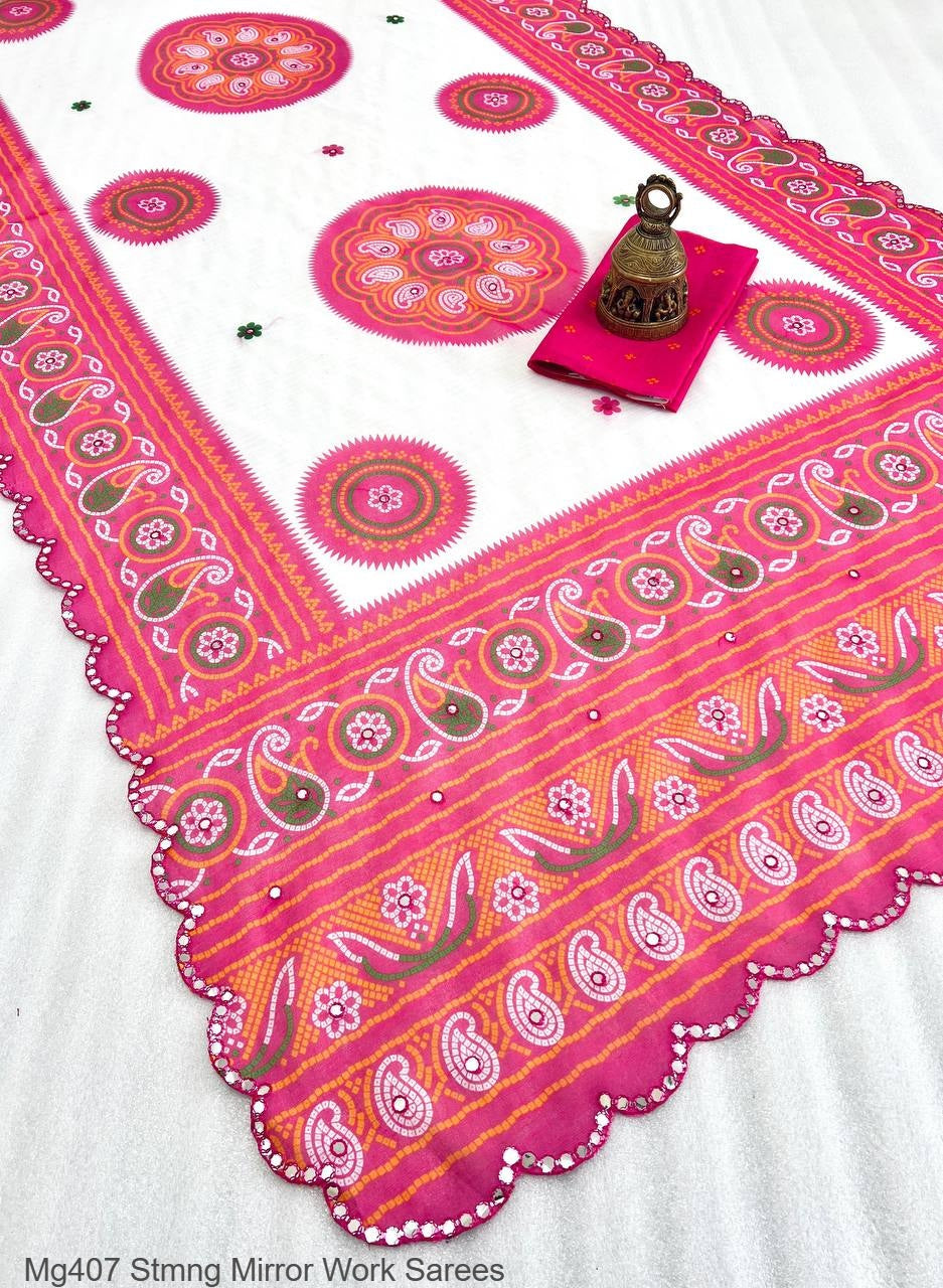 Mg407 Stmng Mirror Work Sarees