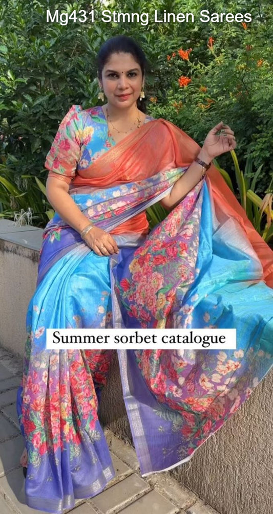 Mg431 Stmng Linen Sarees