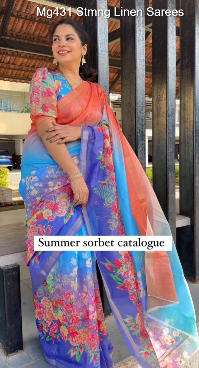 Mg431 Stmng Linen Sarees