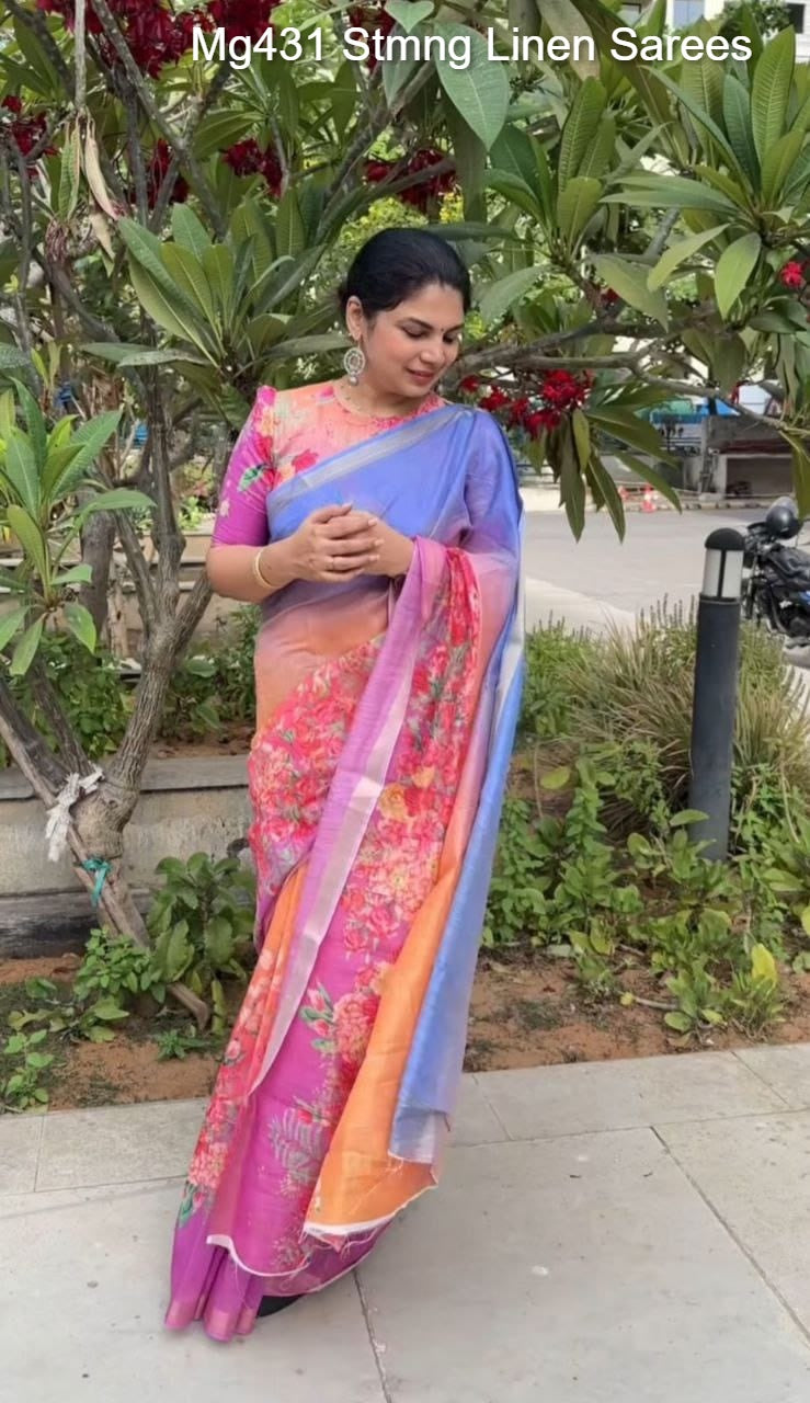 Mg431 Stmng Linen Sarees