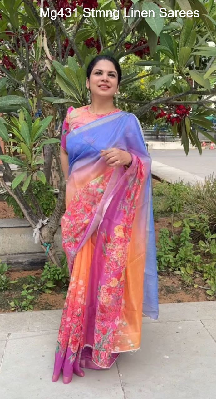Mg431 Stmng Linen Sarees