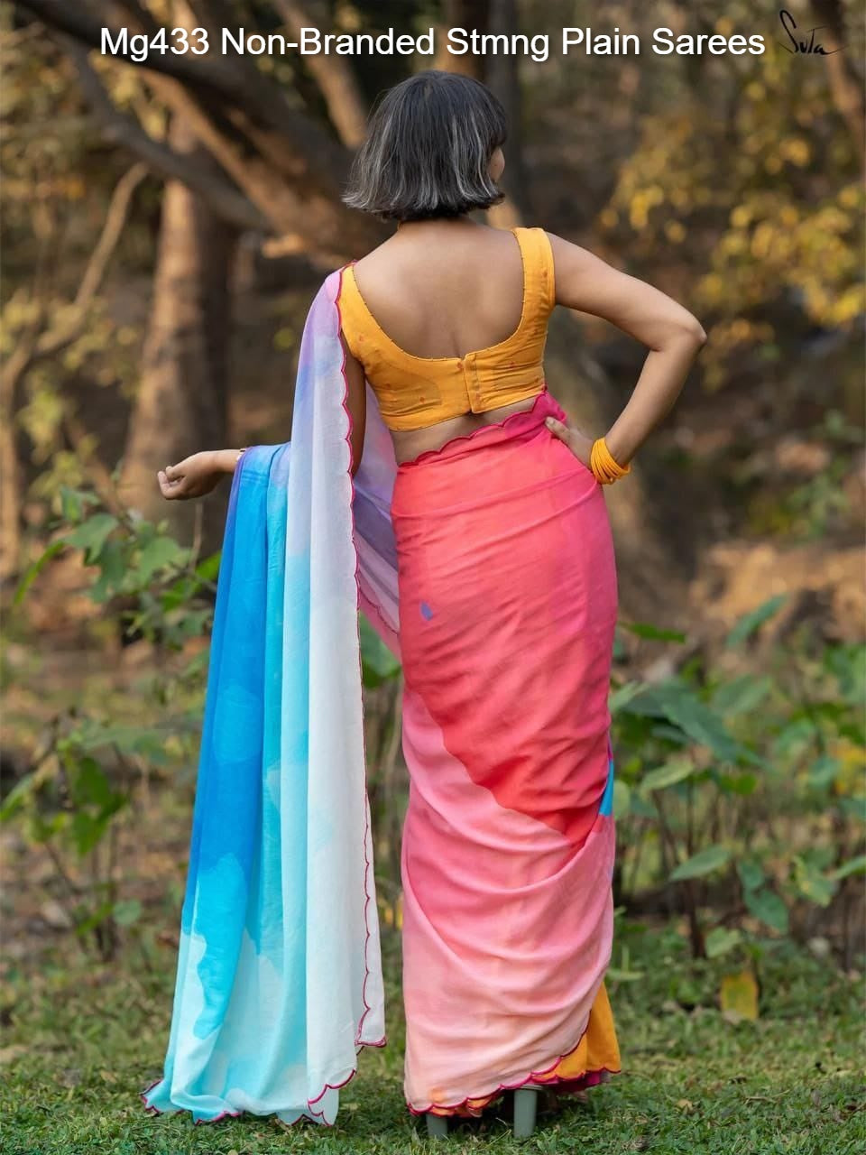 Mg433 Non-Branded Stmng Plain Sarees