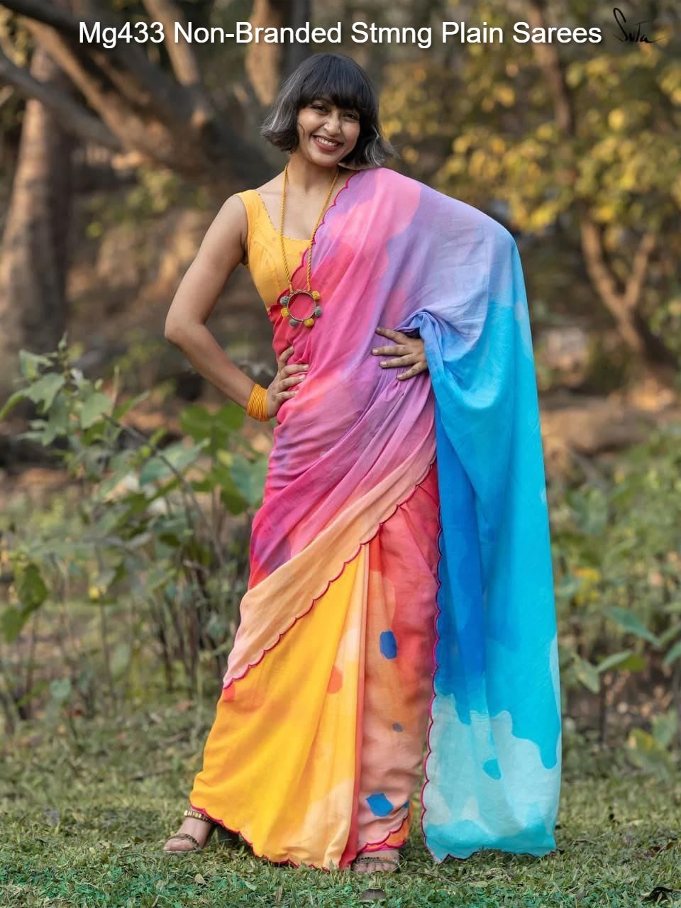 Mg433 Non-Branded Stmng Plain Sarees