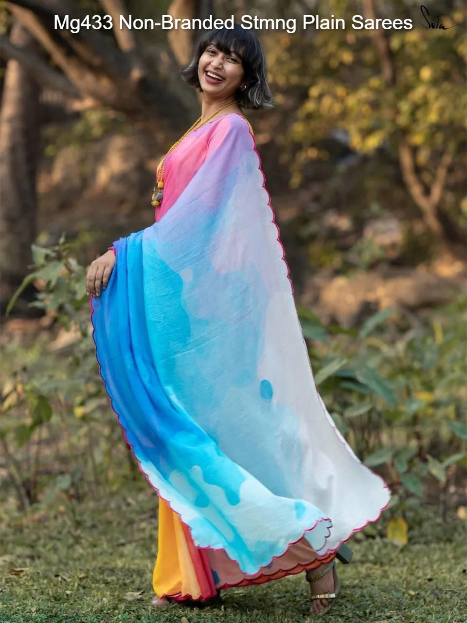 Mg433 Non-Branded Stmng Plain Sarees