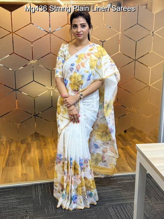 Mg436 Stmng Plain Linen Sarees