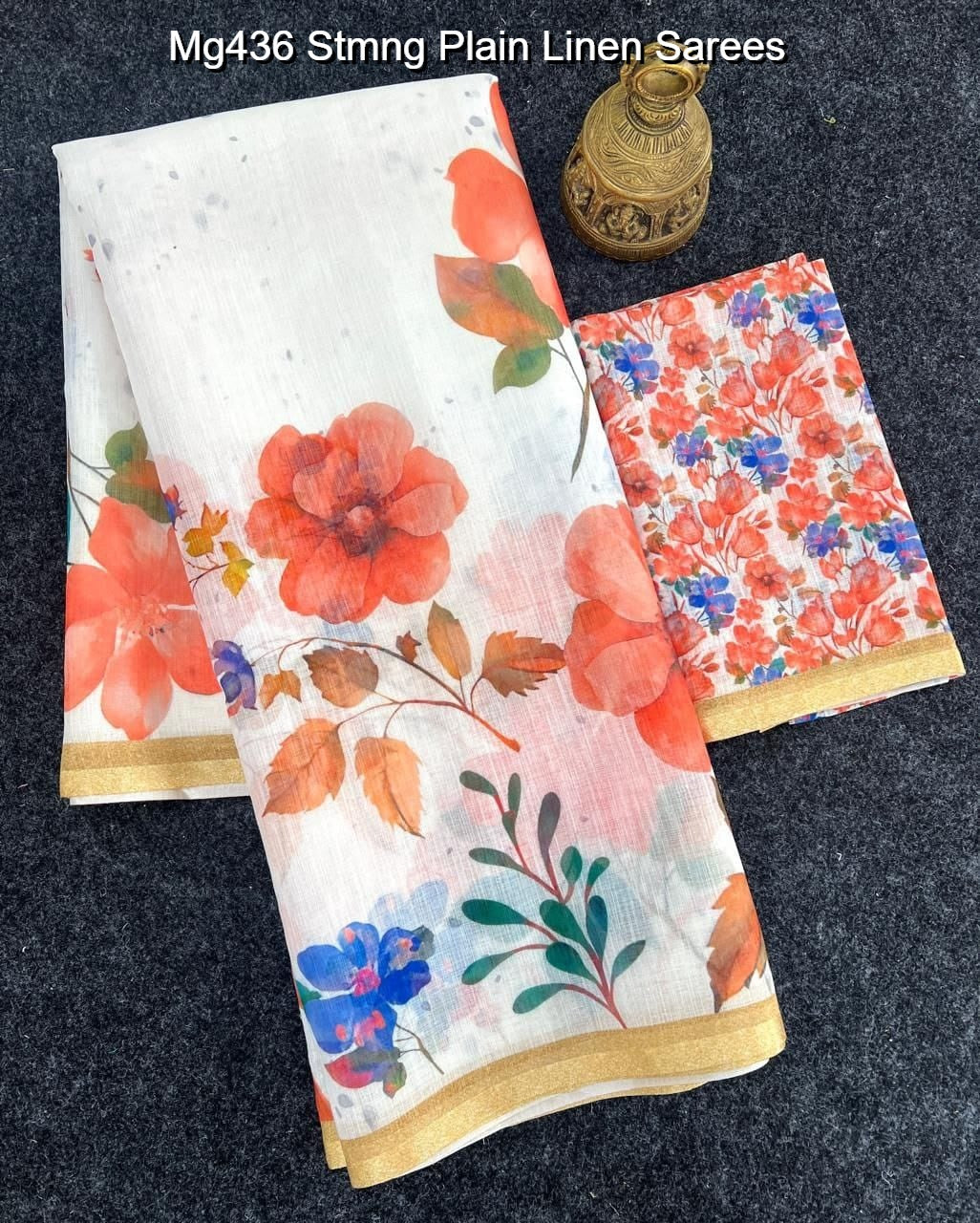 Mg436 Stmng Plain Linen Sarees