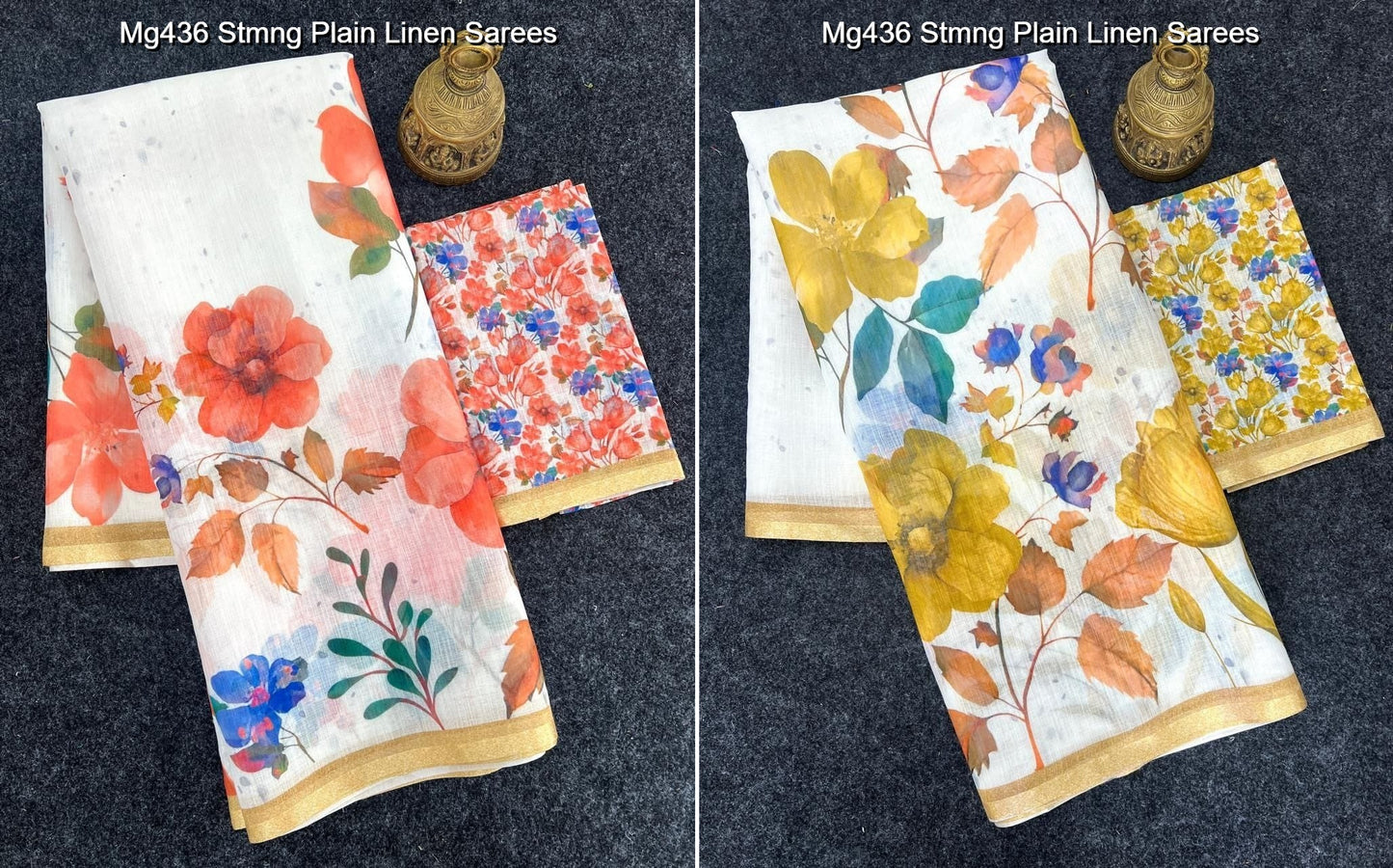 Mg436 Stmng Plain Linen Sarees