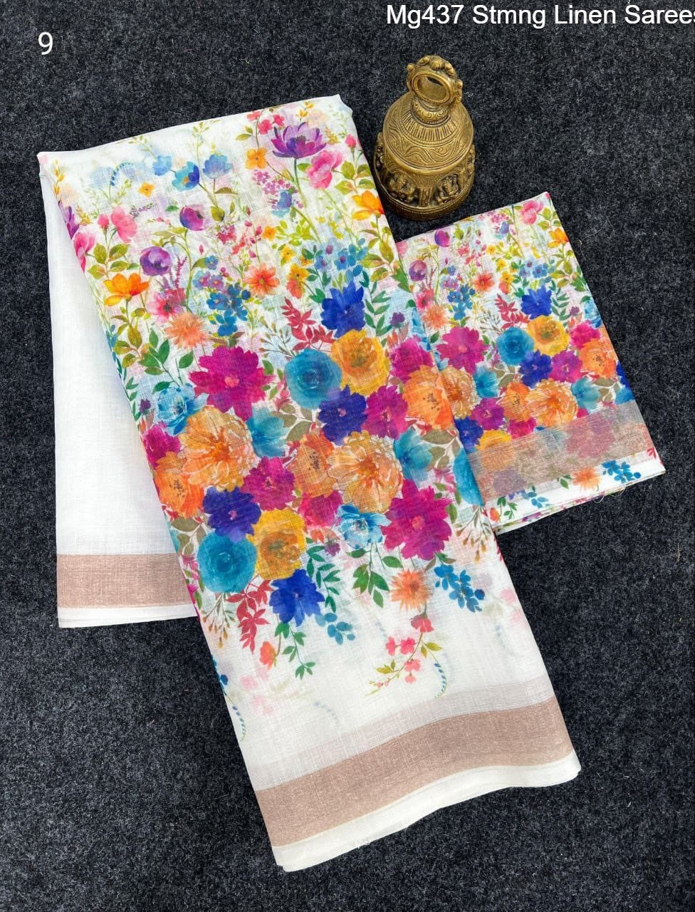 Mg437 Stmng Linen Sarees