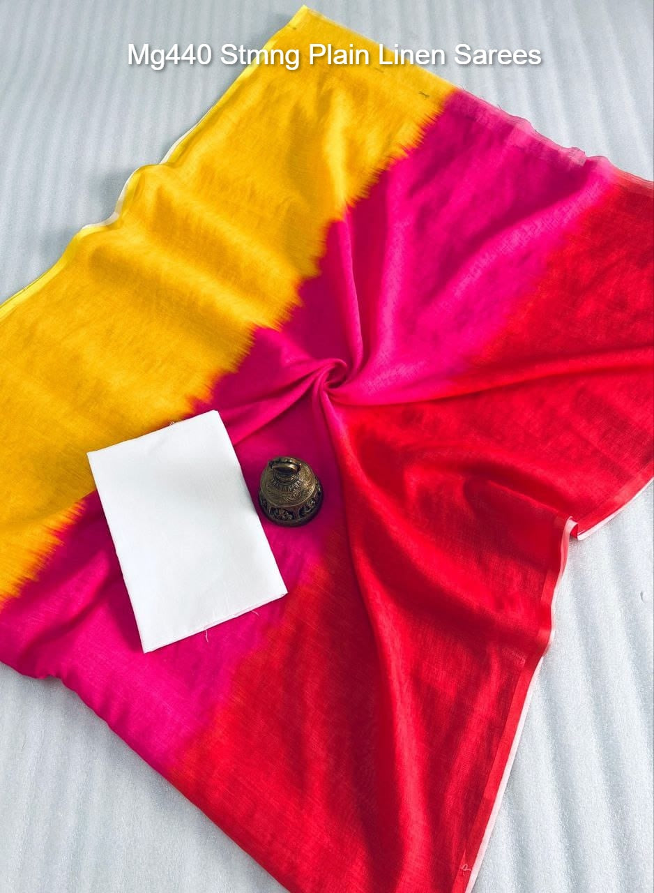 Mg440 Stmng Plain Linen Sarees