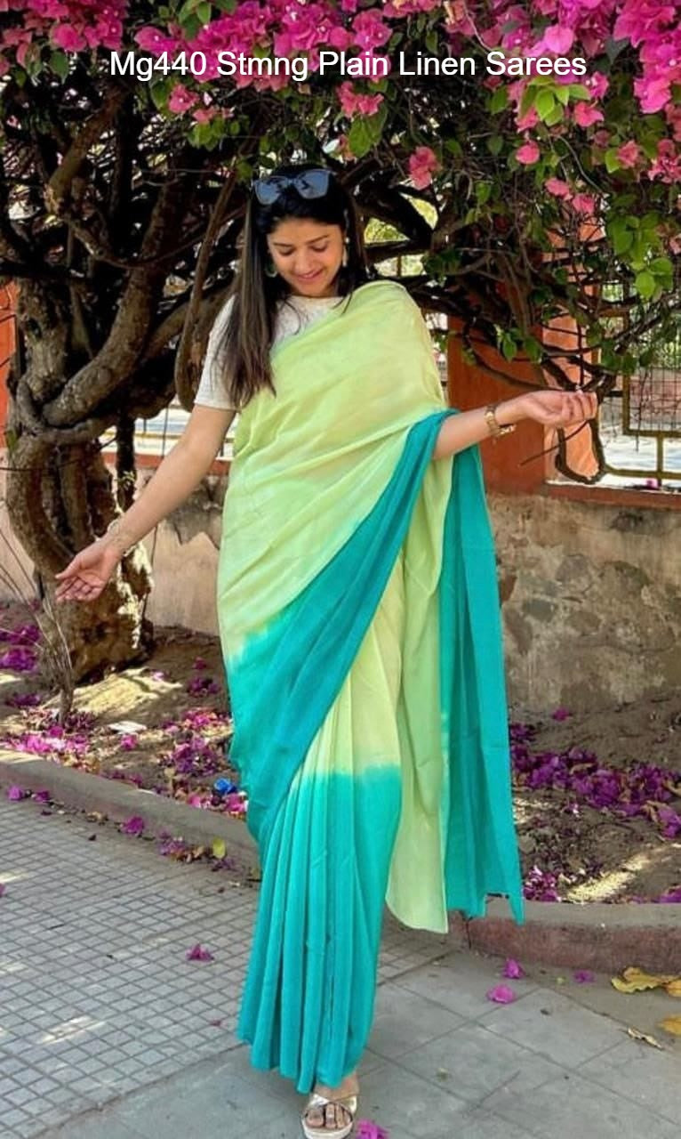 Mg440 Stmng Plain Linen Sarees