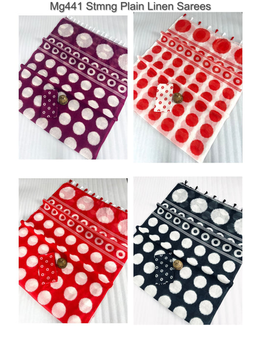 Mg441 Stmng Plain Linen Sarees