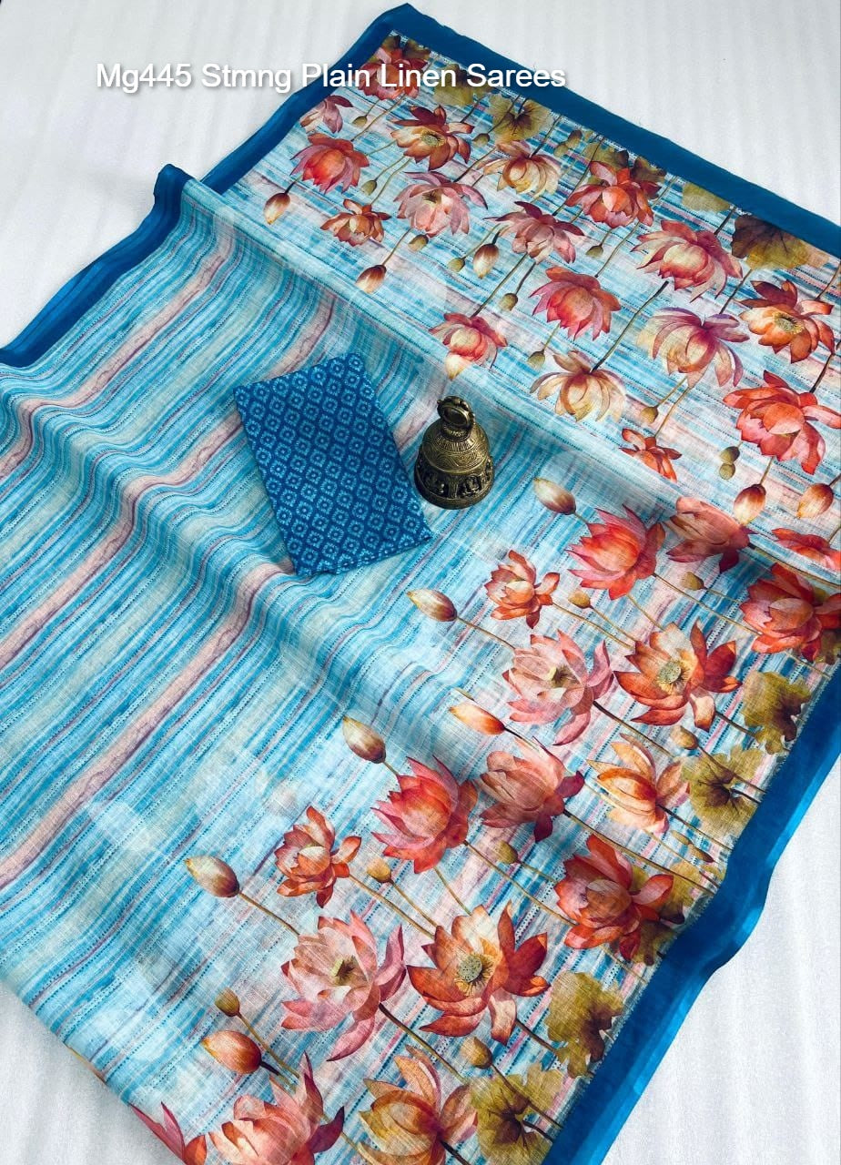 Mg445 Stmng Plain Linen Sarees