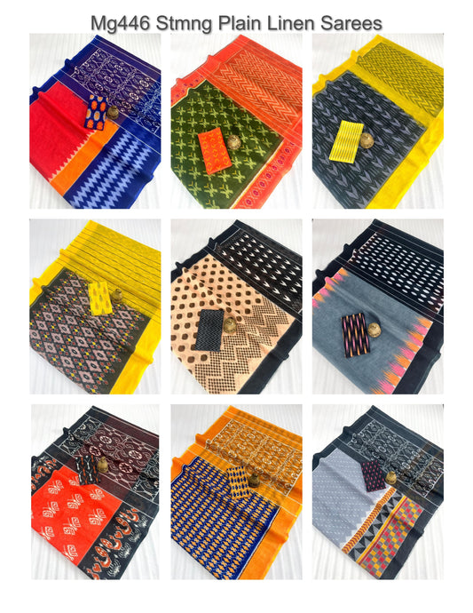 Mg446 Stmng Plain Linen Sarees