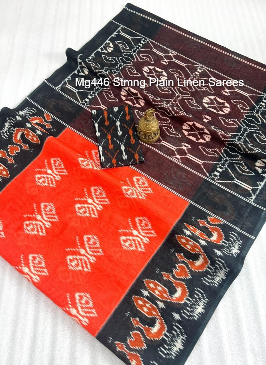 Mg446 Stmng Plain Linen Sarees