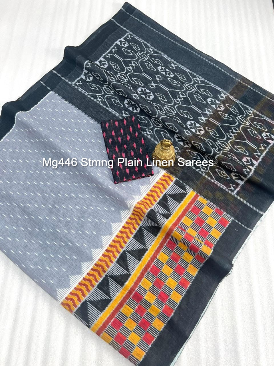 Mg446 Stmng Plain Linen Sarees