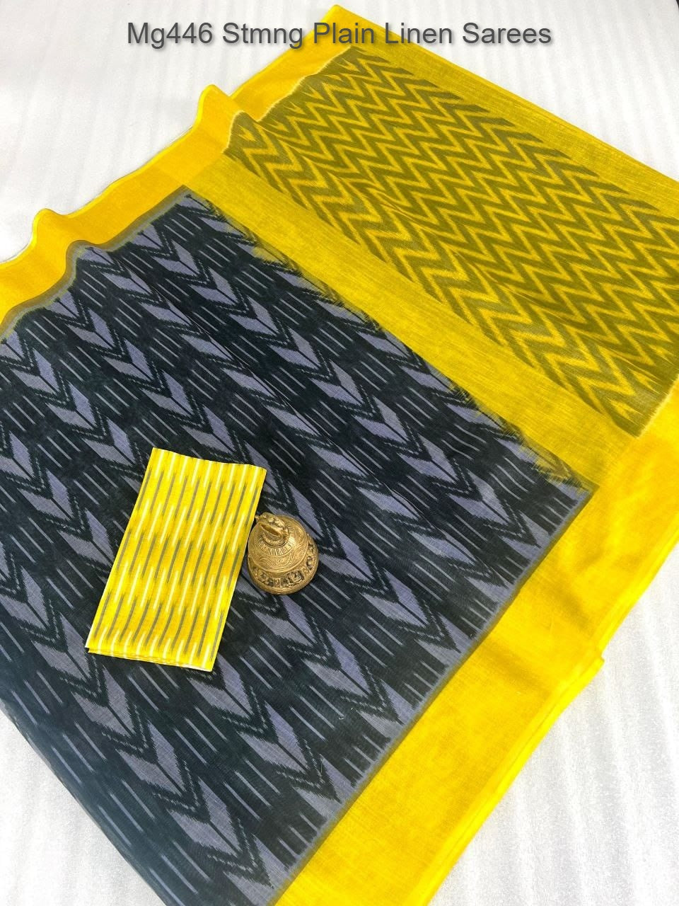 Mg446 Stmng Plain Linen Sarees