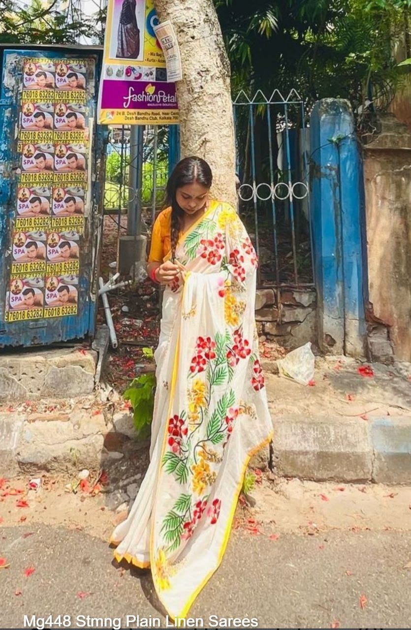 Mg448 Stmng Plain Linen Sarees