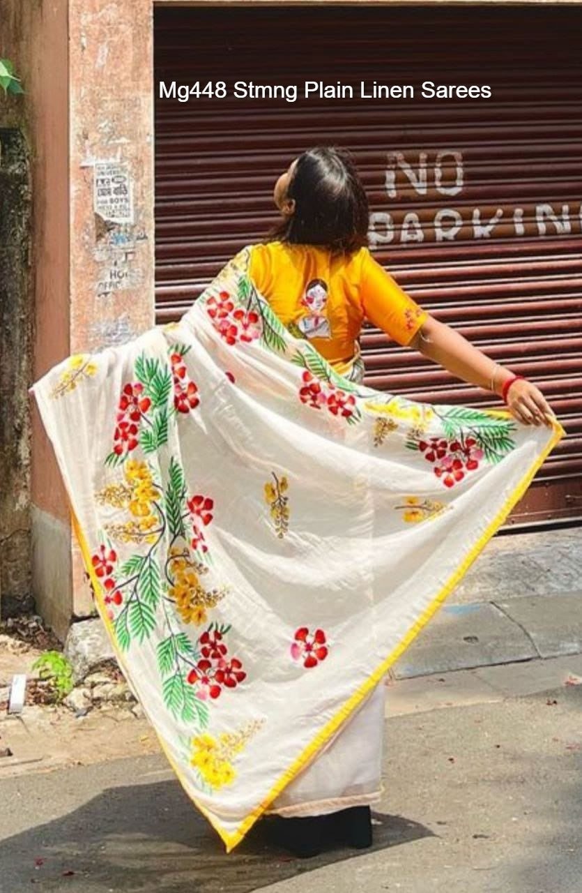 Mg448 Stmng Plain Linen Sarees
