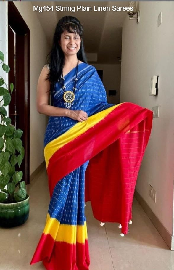 Mg454 Stmng Plain Linen Sarees