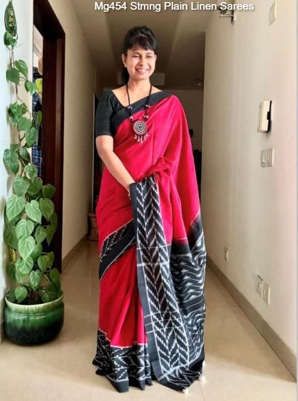 Mg454 Stmng Plain Linen Sarees