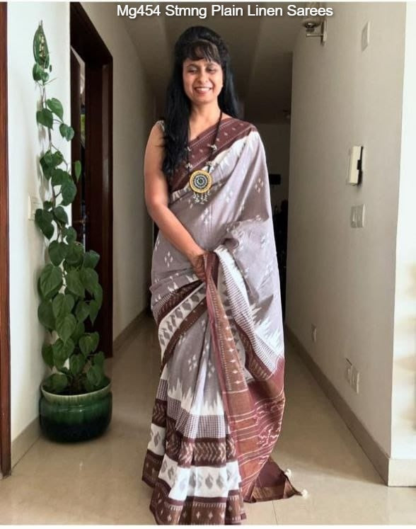 Mg454 Stmng Plain Linen Sarees