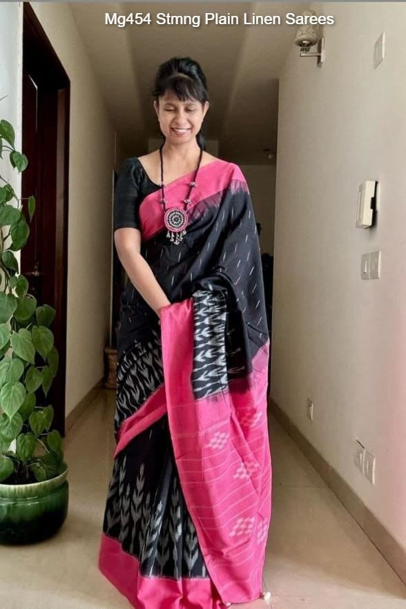 Mg454 Stmng Plain Linen Sarees