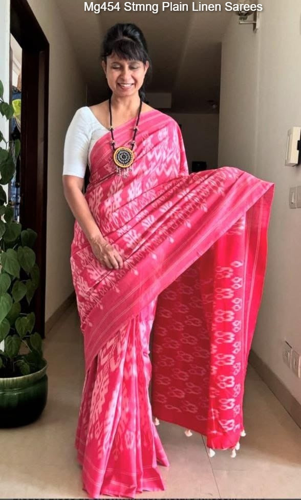 Mg454 Stmng Plain Linen Sarees