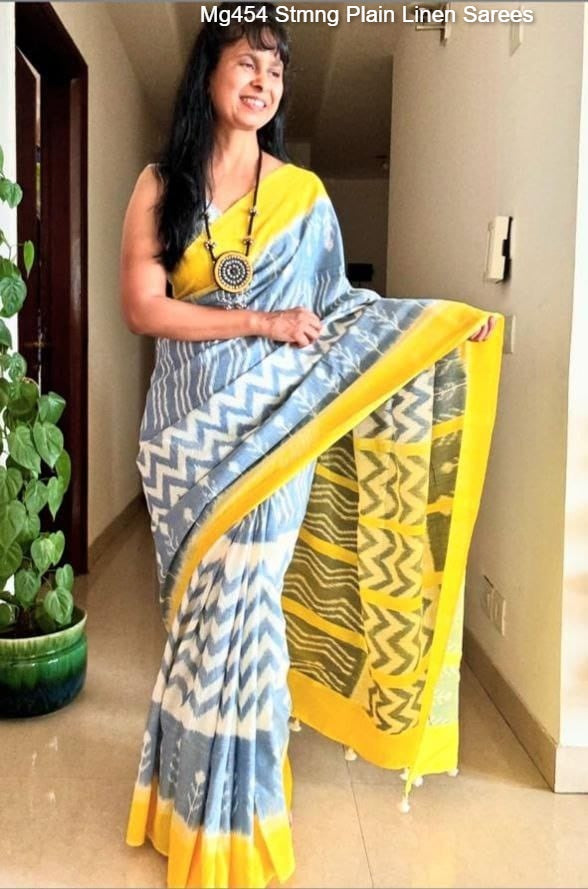 Mg454 Stmng Plain Linen Sarees
