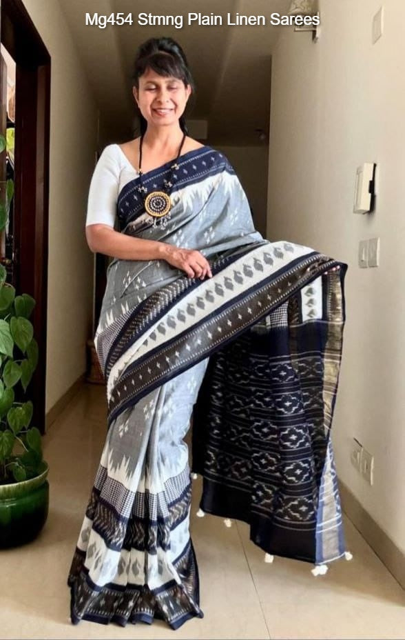 Mg454 Stmng Plain Linen Sarees