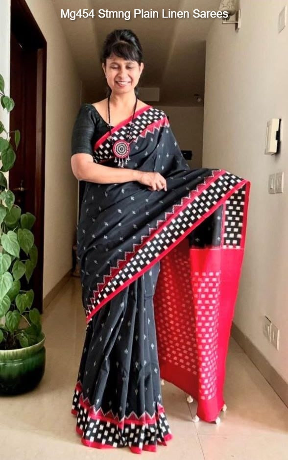 Mg454 Stmng Plain Linen Sarees