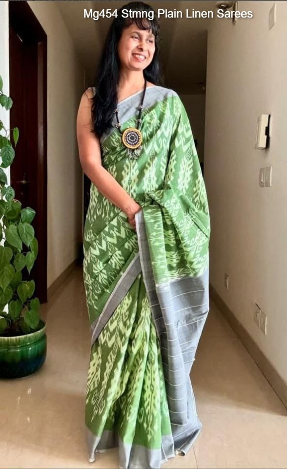 Mg454 Stmng Plain Linen Sarees