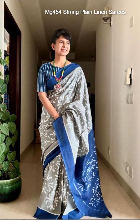 Mg454 Stmng Plain Linen Sarees