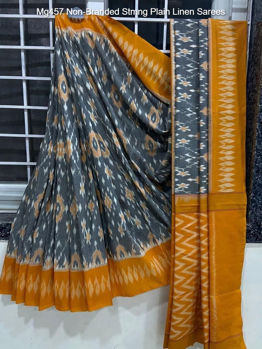 Mg457 Non-Branded Stmng Plain Linen Sarees