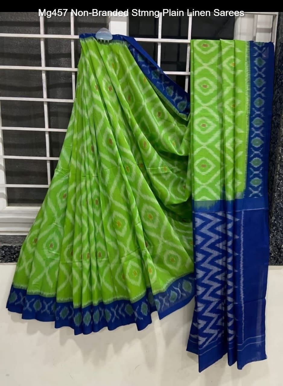 Mg457 Non-Branded Stmng Plain Linen Sarees