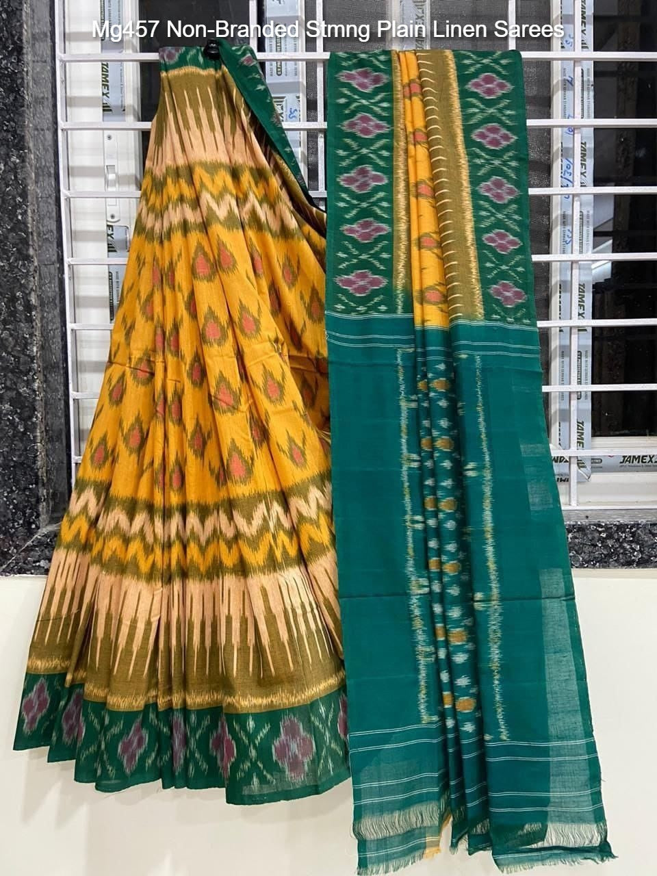 Mg457 Non-Branded Stmng Plain Linen Sarees