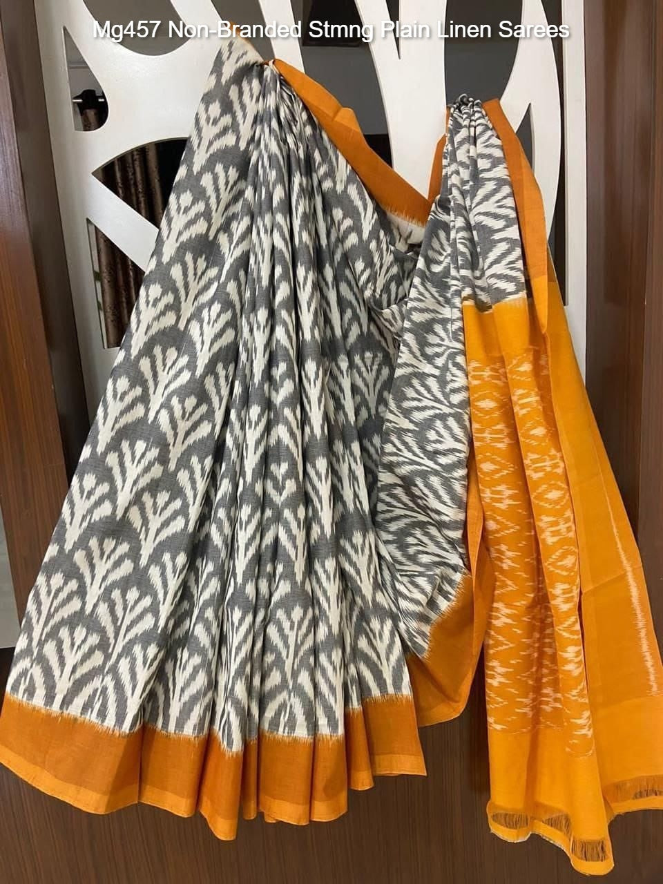 Mg457 Non-Branded Stmng Plain Linen Sarees