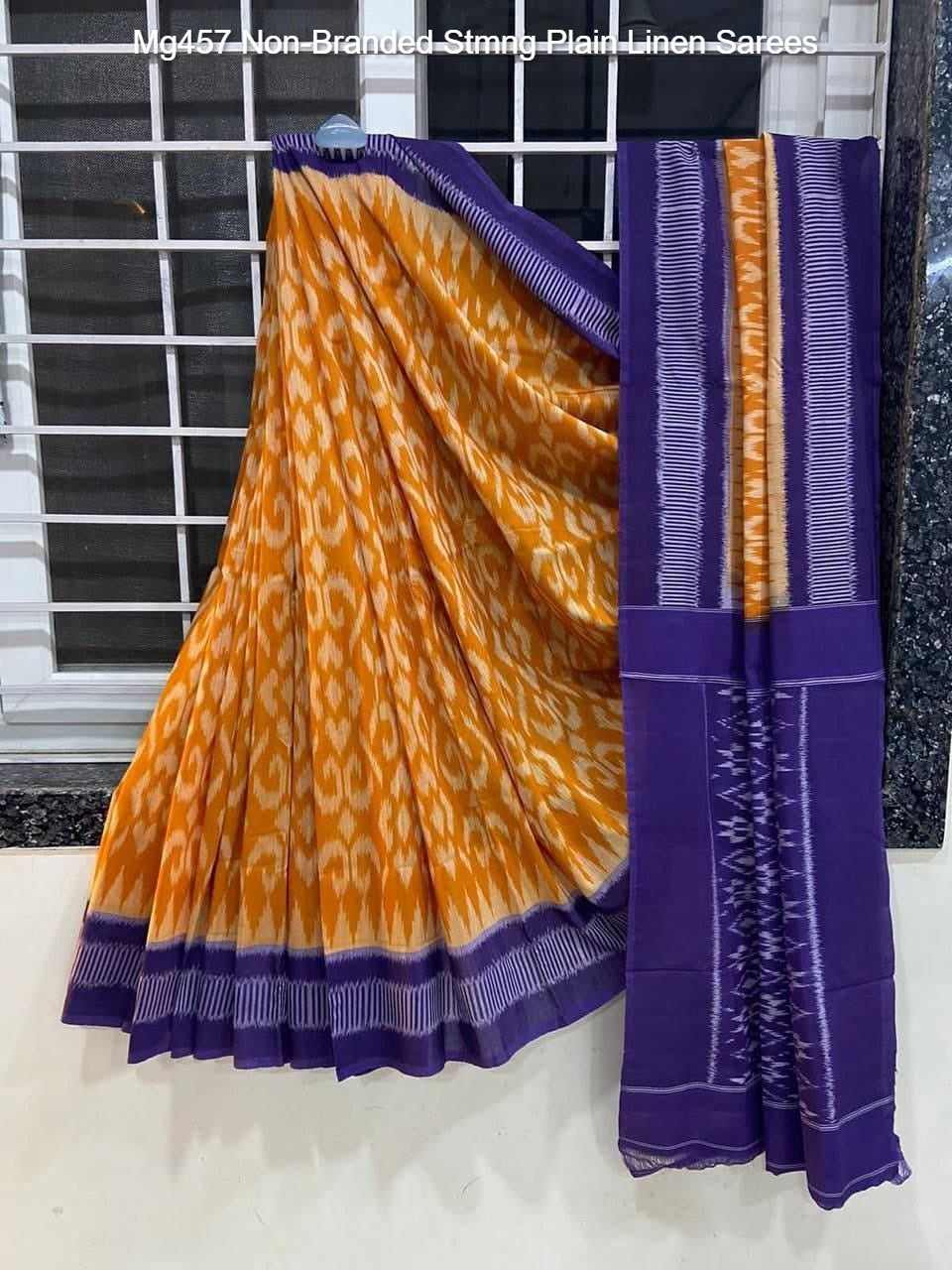 Mg457 Non-Branded Stmng Plain Linen Sarees